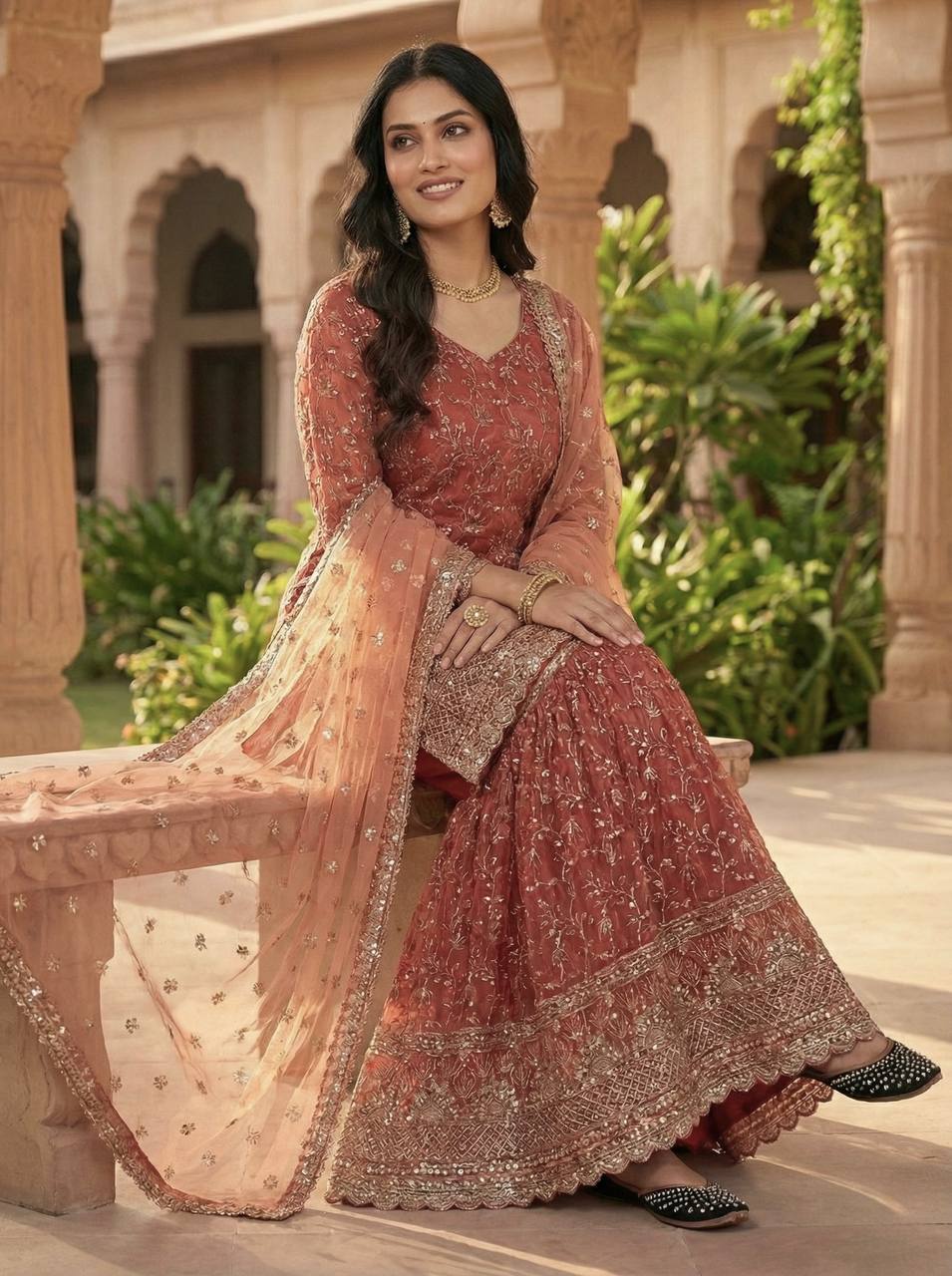 Terracotta Orange Couture Sharara Set - Festive Wear